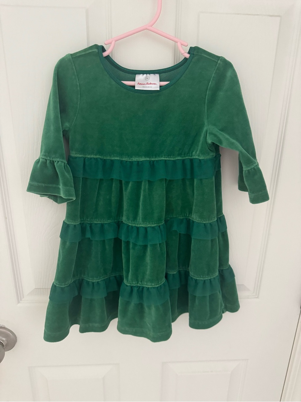 Hanna Andersson Emerald Green Velvet Ruffle Tier Dress